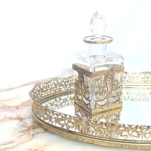 Antique French Baccarat Style Doré Gilded Mounted Perfume Bottle w/ Stopper